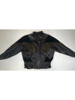 Vintage Preston & York Womens Jacket Large Leather Paisley Panels Bomber Black